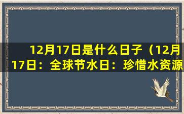 12月17日是什么日子（12月17日：全球节水日：珍惜水资源，让地球更美好）