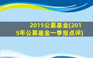2015公墓基金(2015年公募基金一季报点评)