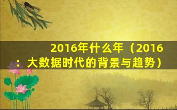 2016年什么年（2016：大数据时代的背景与趋势）