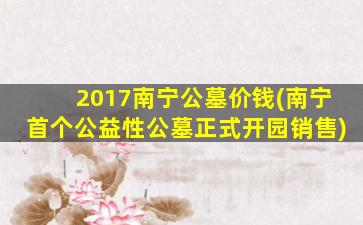 2017南宁公墓价钱(南宁首个公益性公墓正式开园销售)