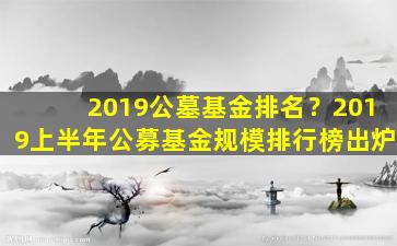 2019公墓基金排名？2019上半年公募基金规模排行榜出炉