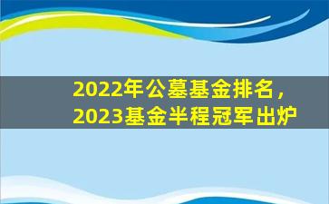2022年公墓基金排名，2023基金半程冠军出炉