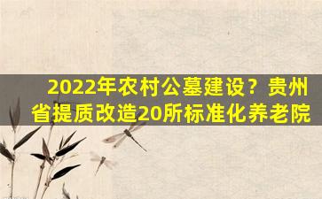 2022年农村公墓建设？贵州省提质改造20所标准化养老院