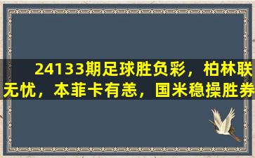 24133期足球胜负彩，柏林联无忧，本菲卡有恙，国米稳操胜券