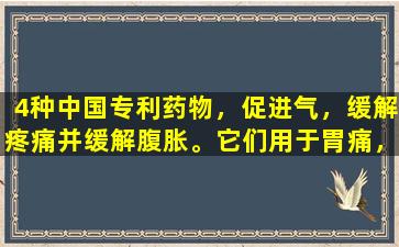 4种中国专利药物，促进气，缓解疼痛并缓解腹胀。它们用于胃痛，腹胀和慢性胃炎。