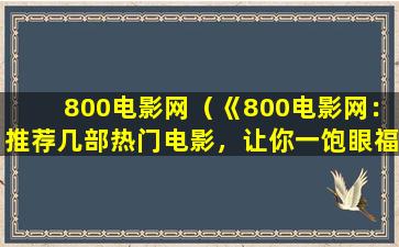 800电影网（《800电影网：推荐几部热门电影，让你一饱眼福！》）