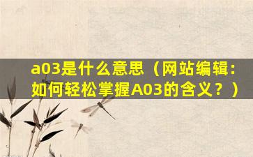 a03是什么意思（网站编辑：如何轻松掌握A03的含义？）