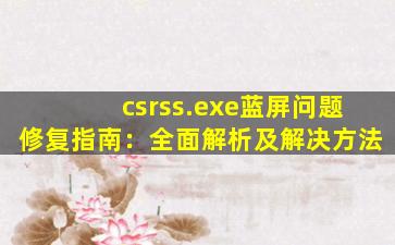 csrss.exe蓝屏问题修复指南：全面解析及解决方法
