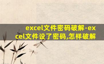 excel文件密码破解-excel文件设了密码,怎样破解
