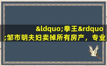 “拳王”邹市明夫妇卖掉所有房产，专业解读值与不值
