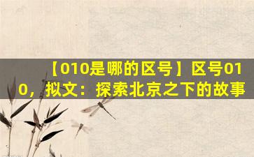 【010是哪的区号】区号010，拟文：探索北京之下的故事