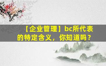 【企业管理】bc所代表的特定含义，你知道吗？