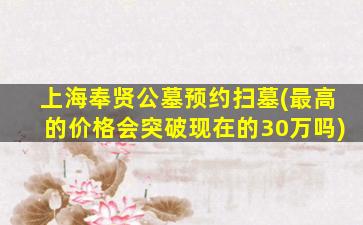 上海奉贤公墓预约扫墓(最高的价格会突破现在的30万吗)