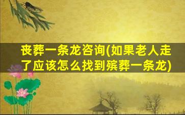 丧葬一条龙咨询(如果老人走了应该怎么找到殡葬一条龙)
