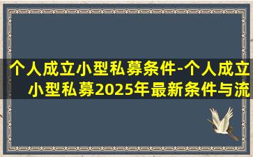 个人成立小型私募条件-个人成立小型私募2025年最新条件与流程详解