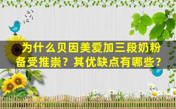 为什么贝因美爱加三段奶粉备受推崇？其优缺点有哪些？
