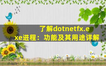 了解dotnetfx.exe进程：功能及其用途详解
