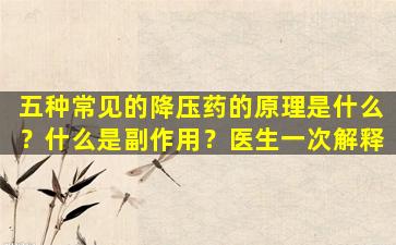 五种常见的降压药的原理是什么？什么是副作用？医生一次解释