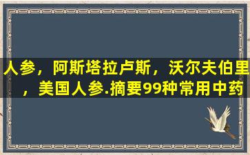 人参，阿斯塔拉卢斯，沃尔夫伯里，美国人参.摘要99种常用中药的影响，请收集并保留以供以后使用