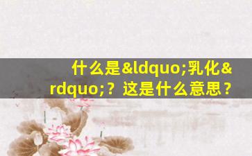 什么是“乳化”？这是什么意思？
