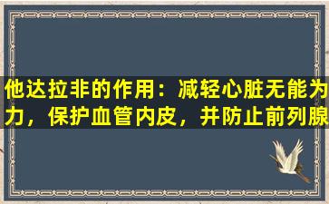 他达拉非的作用：减轻心脏无能为力，保护血管内皮，并防止前列腺增生！