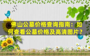 佛山公墓价格查询指南：如何查看公墓价格及高清图片？