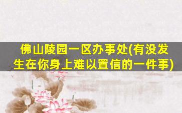 佛山陵园一区办事处(有没发生在你身上难以置信的一件事)