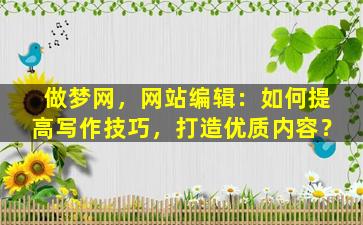 做梦网，网站编辑：如何提高写作技巧，打造优质内容？