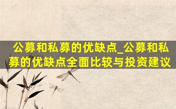 公募和私募的优缺点_公募和私募的优缺点全面比较与投资建议