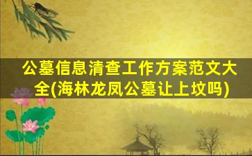 公墓信息清查工作方案范文大全(海林龙凤公墓让上坟吗)