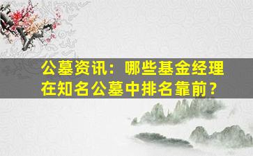 公墓资讯：哪些基金经理在知名公墓中排名靠前？