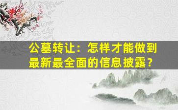 公墓转让：怎样才能做到最新最全面的信息披露？