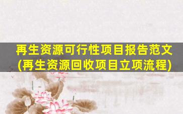 再生资源可行性项目报告范文(再生资源回收项目立项流程)