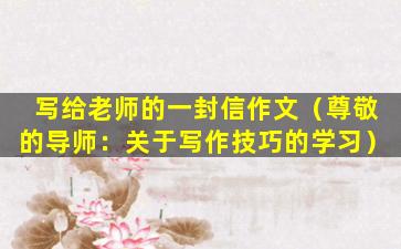 写给老师的一封信作文（尊敬的导师：关于写作技巧的学习）