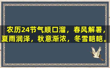 农历24节气顺口溜，春风解暑，夏雨润泽，秋意渐浓，冬雪皑皑。