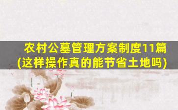 农村公墓管理方案制度11篇(这样操作真的能节省土地吗)