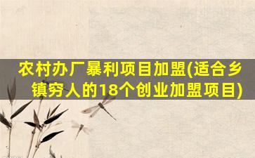 农村办厂暴利项目加盟(适合乡镇穷人的18个创业加盟项目)