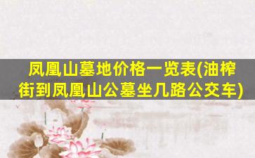 凤凰山墓地价格一览表(油榨街到凤凰山公墓坐几路公交车)