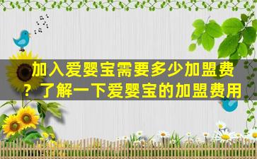 加入爱婴宝需要多少加盟费？了解一下爱婴宝的加盟费用