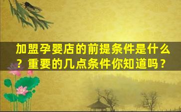 加盟孕婴店的前提条件是什么？重要的几点条件你知道吗？
