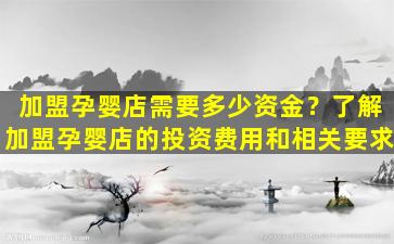加盟孕婴店需要多少资金？了解加盟孕婴店的投资费用和相关要求