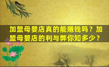 加盟母婴店真的能赚钱吗？加盟母婴店的利与弊你知多少？