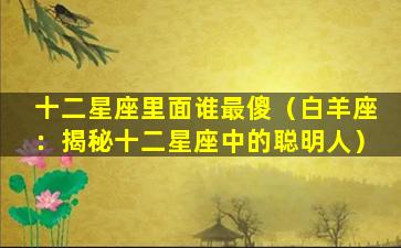 十二星座里面谁最傻（白羊座：揭秘十二星座中的聪明人）
