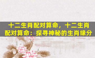 十二生肖配对算命，十二生肖配对算命：探寻神秘的生肖缘分
