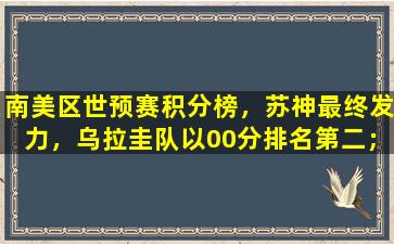 南美区世预赛积分榜，苏神最终发力，乌拉圭队以00分排名第二；巴西队10胜结束3连败