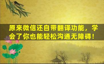 原来微信还自带翻译功能，学会了你也能轻松沟通无障碍！
