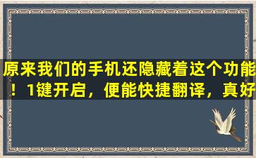原来我们的手机还隐藏着这个功能！1键开启，便能快捷翻译，真好