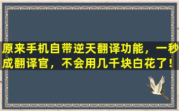 原来手机自带逆天翻译功能，一秒成翻译官，不会用几千块白花了！
