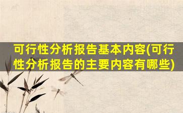 可行性分析报告基本内容(可行性分析报告的主要内容有哪些)