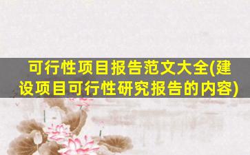 可行性项目报告范文大全(建设项目可行性研究报告的内容)